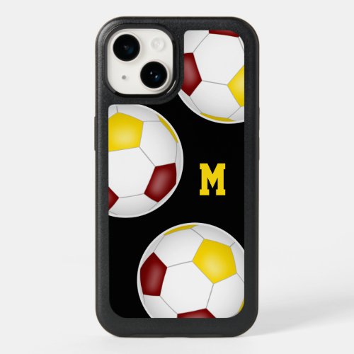athletes team colors maroon gold soccer balls  OtterBox iPhone 14 case