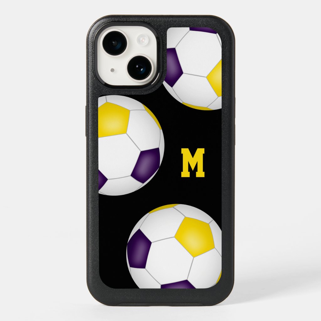 athletes team colors purple gold soccer balls OtterBox iPhone Case