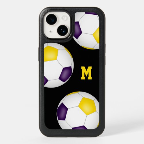 athletes team colors purple gold soccer balls  OtterBox iPhone 14 case