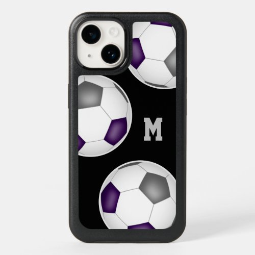 athletes team colors purple gray soccer balls  OtterBox iPhone 14 case