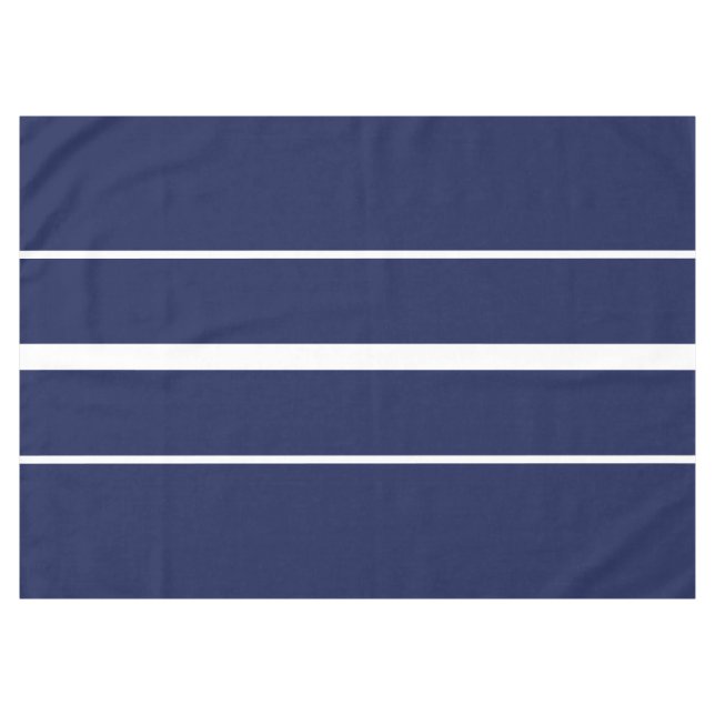 Athletic 70s Sporty Navy Blue White Racing Stripes Tablecloth (Front (Horizontal))