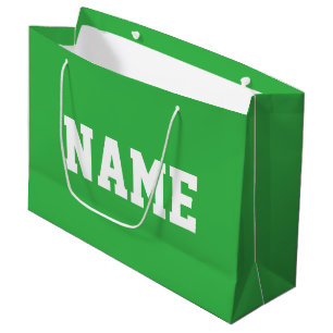 Athletic 70s White YOUR NAME Text On Bright Green Large Gift Bag
