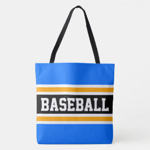 Athletic BASEBALL Bright Blue Black Orange Stripes Tote Bag