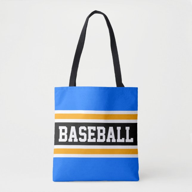 Athletic BASEBALL Bright Blue Black Orange Stripes Tote Bag (Front)