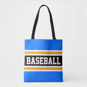 Athletic BASEBALL Bright Blue Black Yellow Stripes Tote Bag
