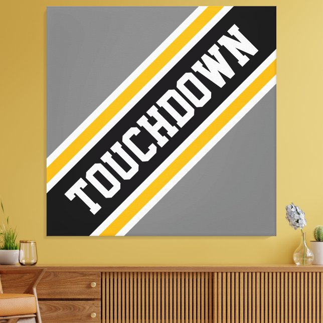 Athletic Bold Black Gray Orange TOUCHDOWN Stripes Canvas Print (Insitu(LivingRoom))