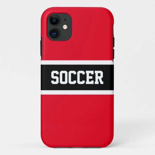 Athletic Bold Black White Red Stripes SOCCER  iPhone 11 Case