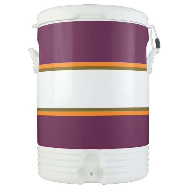 Athletic Bold Dark Cherry Red White Racing Stripes Beverage Cooler (Front)