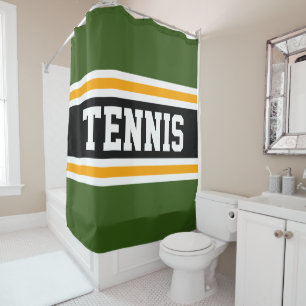 Athletic Bold Forest Green Orange TENNIS Stripes Shower Curtain