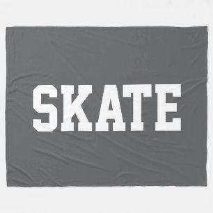 Athletic Bold Sporty White SKATE Text On Black Fleece Blanket