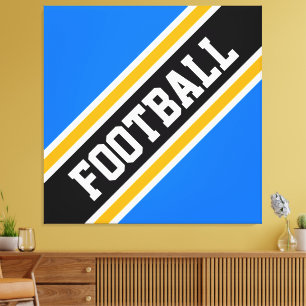 Athletic Bright Blue Orange Black FOOTBALL Stripes Canvas Print