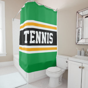 Athletic Bright Green Black Orange TENNIS Stripes Shower Curtain