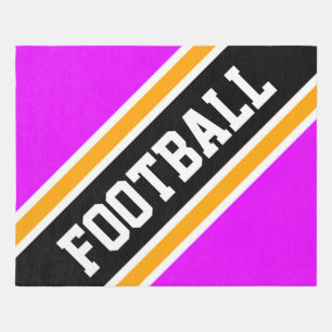 Athletic Bright Pink Black Slant FOOTBALL Stripes Outdoor Rug