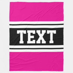 Athletic Bright Pink Black White Racing Stripes Fleece Blanket