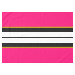 Athletic Bright Pink Black White Racing Stripes Tablecloth