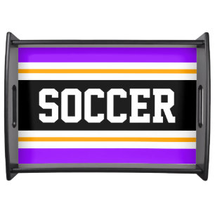Athletic Bright Purple Black Orange SOCCER Stripes Serving Tray