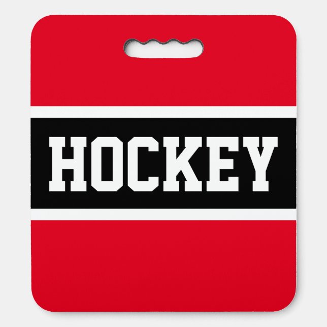 Athletic Bright Red Black White HOCKEY Stripes Seat Cushion (Front Vertical)