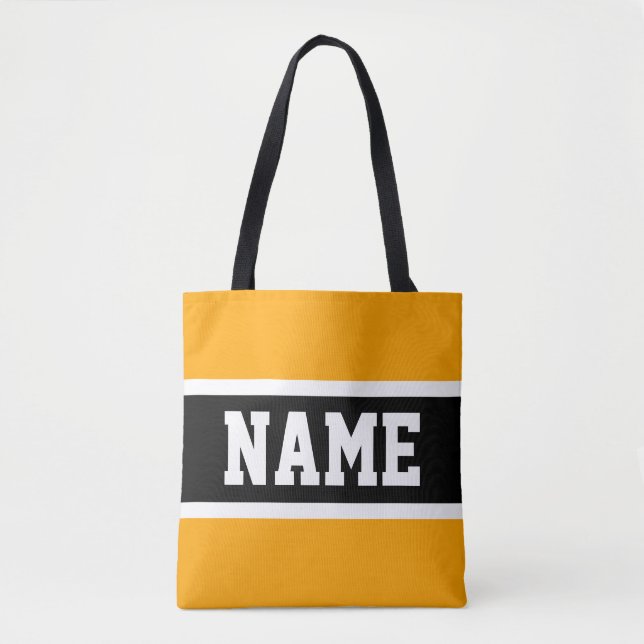 Athletic Bright Yellow Orange Black White Stripes  Tote Bag (Front)
