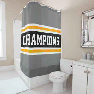 Athletic CHAMPIONS Gray Black Orange Stripes Shower Curtain