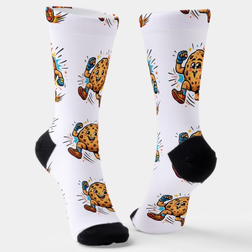 Athletic Chocolate Chip Cookie Running Cartoon Mas Socks