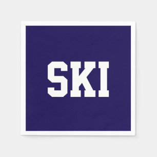 Athletic Collegiate White SKI Text On Navy Blue Napkins