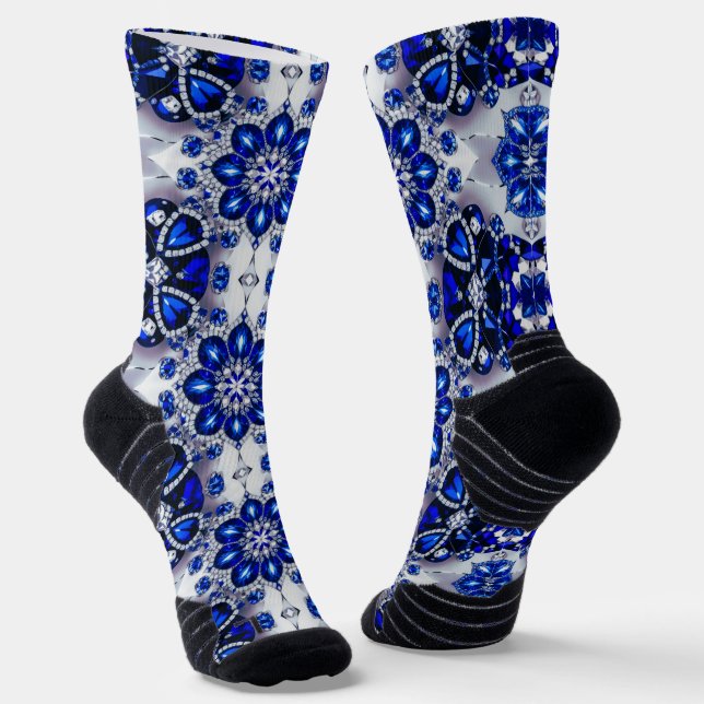 Athletic Crew Sock with Blue White Colors (Angled)