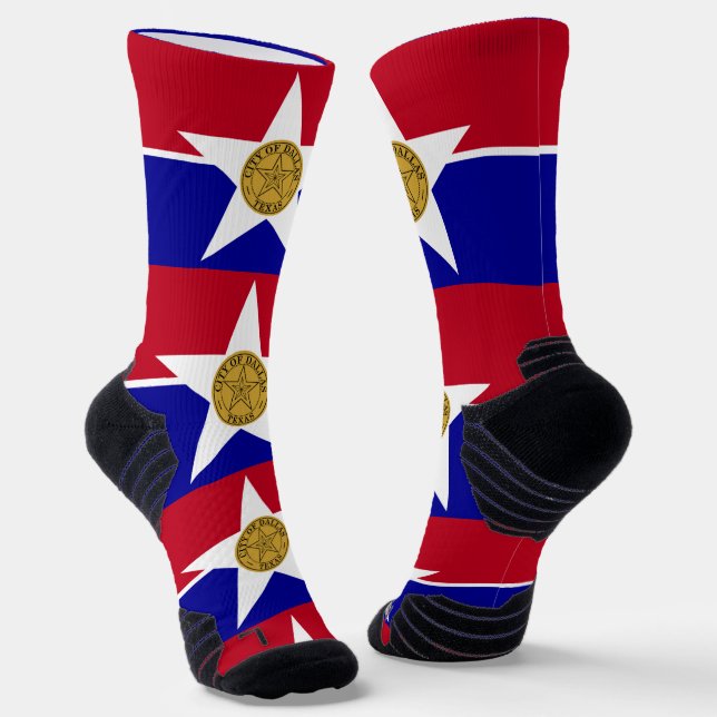 Athletic Crew Sock with flag of Dallas, U.S.A. (Angled)