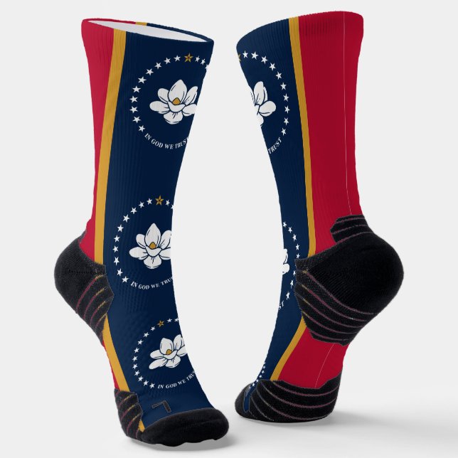 Athletic Crew Sock with flag of Mississippi, USA (Angled)