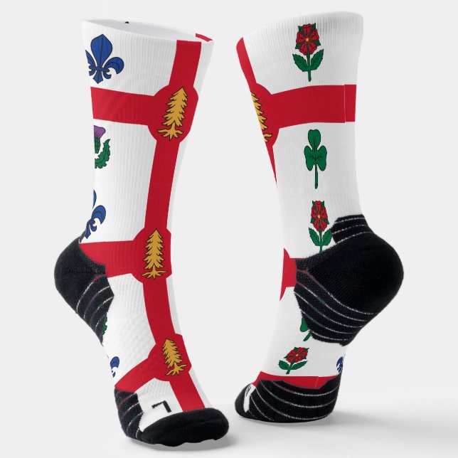 Athletic Crew Sock with flag of Montreal, Canada (Angled)