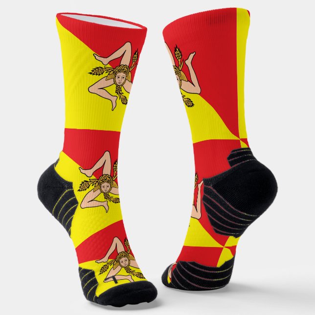 Athletic Crew Sock with flag of Sicily, Italy (Angled)