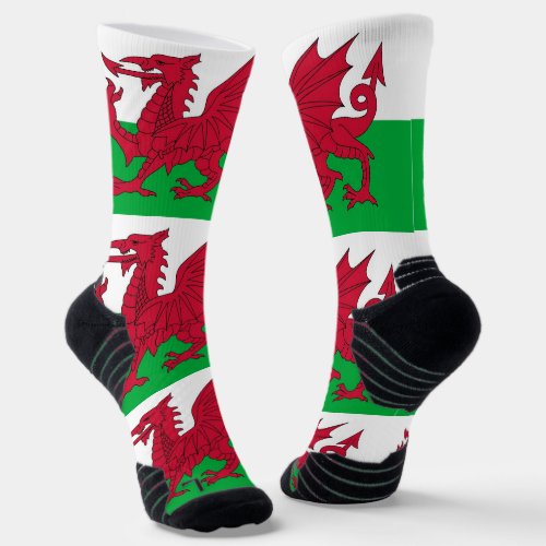 Athletic Crew Sock with flag of Wales UK