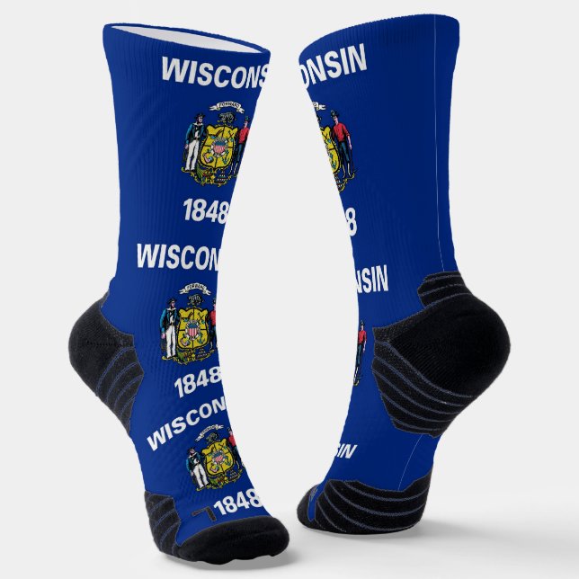 Athletic Crew Sock with flag of Wisconsin, US (Angled)