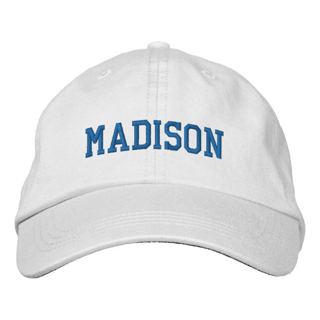 Athletic Custom name text blue white Embroidered Baseball Cap (Front)