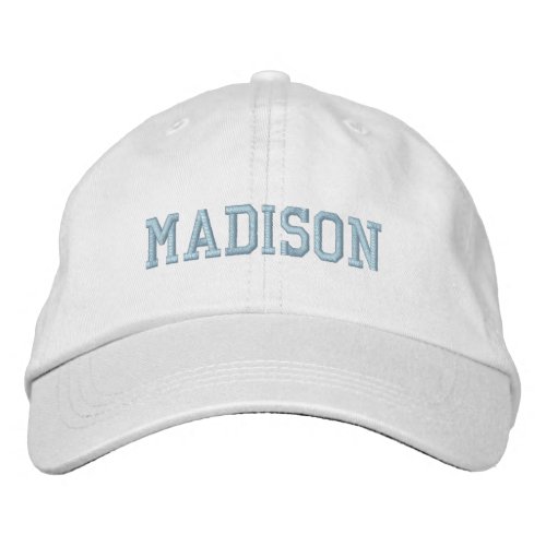 Athletic Custom name text light blue white Embroidered Baseball Cap