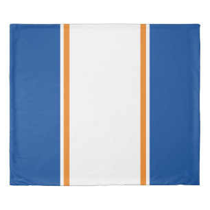 Athletic Deep Blue White Orange Racing Stripes Duvet Cover