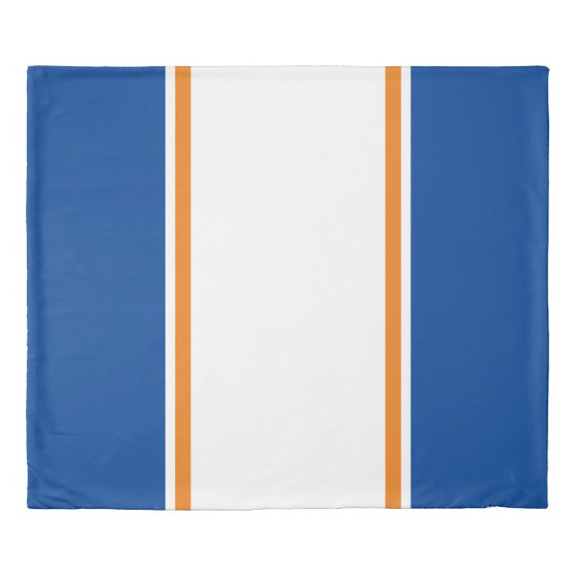 Athletic Deep Blue White Orange Racing Stripes  Duvet Cover (Front)