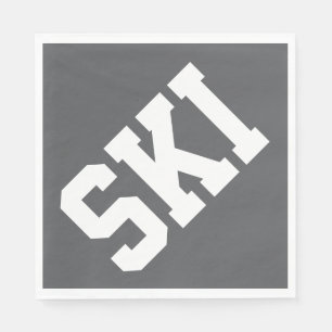 Athletic Diagonal White SKI Text On Modern Graya Napkins