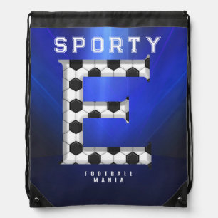 Athletic Football Texture Letter E Editable Text Drawstring Bag