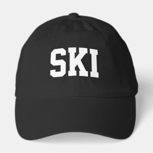 Athletic Fun Bold White SKI Text Black Background Hat