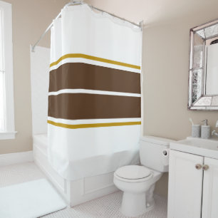 Athletic Fun Twin Bold Brown White Racing Stripes Shower Curtain