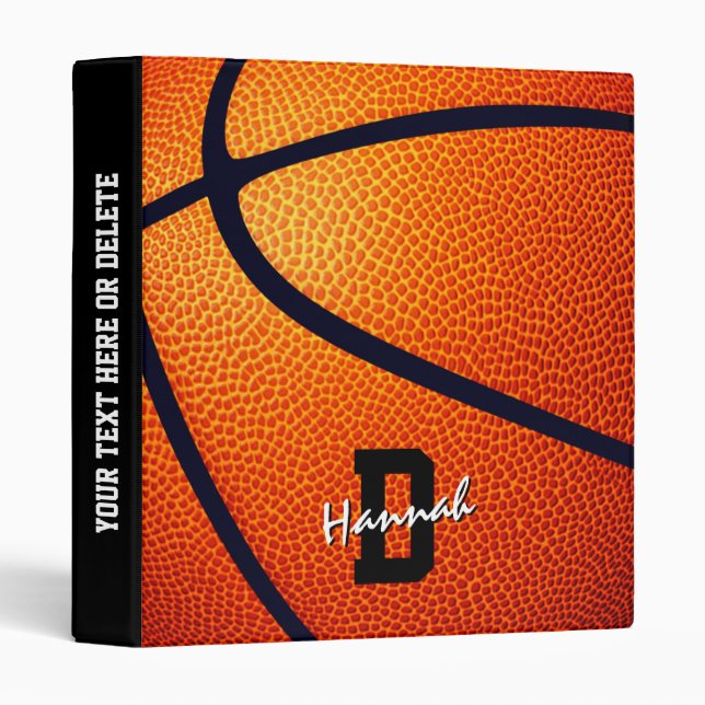 athletic gifts girls boys monogrammed basketball 3 ring binder (Front/Spine)