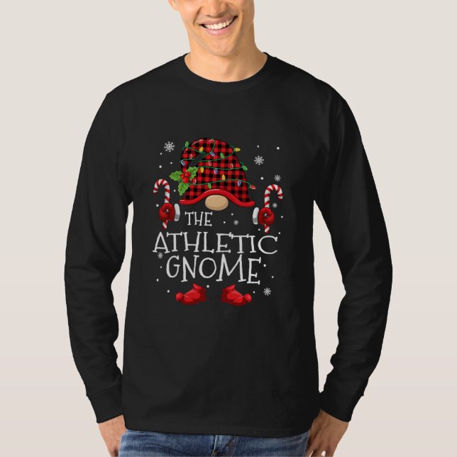 Athletic Gnome Buffalo Plaid Christmas Tree T-Shirt (Front)