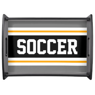 Athletic Gray Black Orange SOCCER Racing Stripes Serving Tray