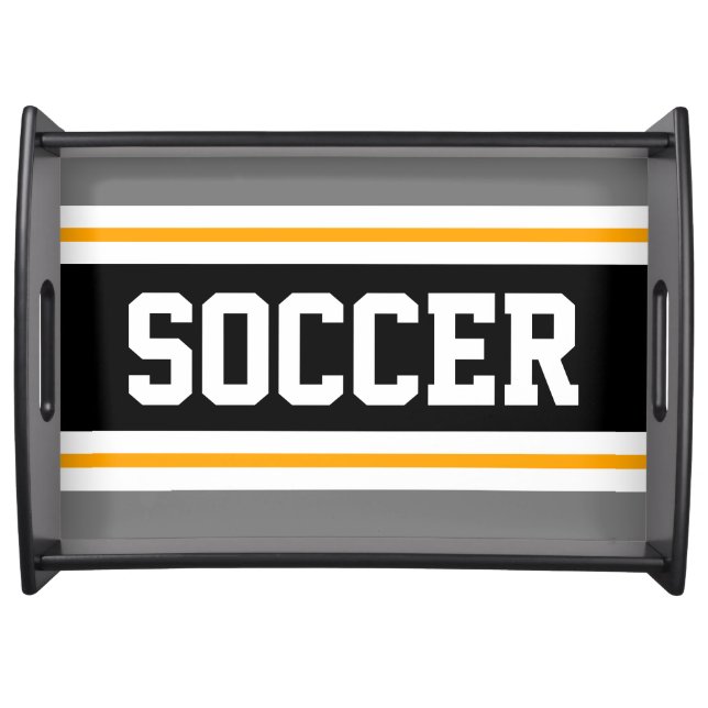 Athletic Gray Black Orange SOCCER Racing Stripes Serving Tray (Front)