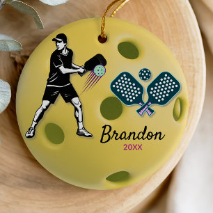 Athletic Green Retro Pickleball Player Ceramic Ornament
