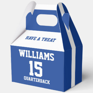 Athletic Jersey Theme Royal Blue White Player Name Favor Boxes