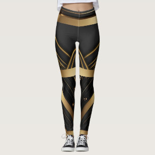 Athletic Modern Geometric Black and Gold Leggings