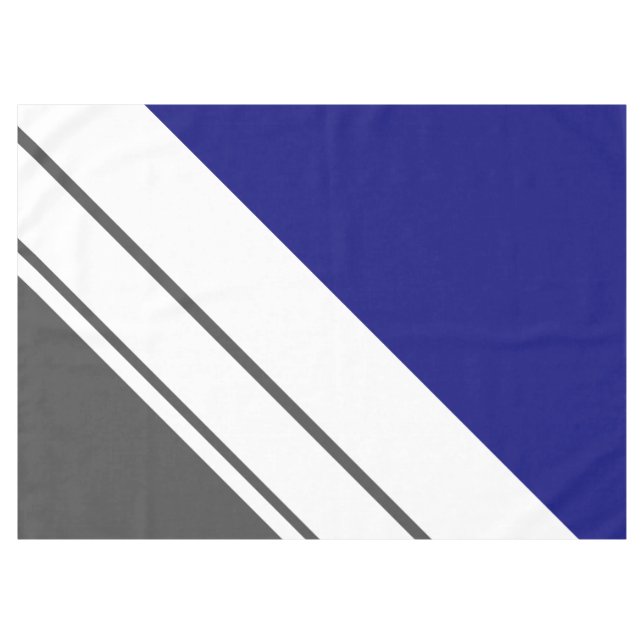 Athletic Navy Blue Gray White Slant Racing Stripes Tablecloth (Front (Horizontal))