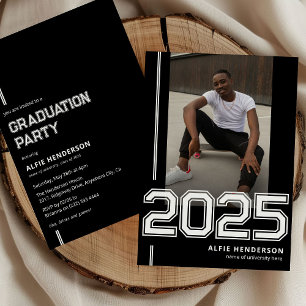 Athletic Photo Graduation Party Black Invitation