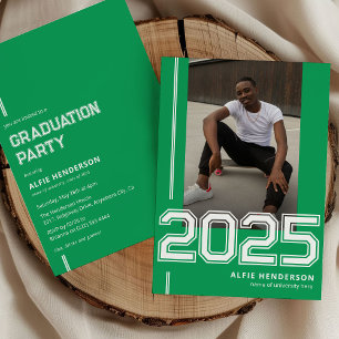 Athletic Photo Graduation Party Green Invitation